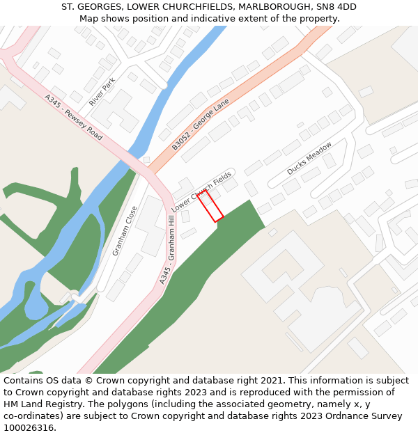 ST. GEORGES, LOWER CHURCHFIELDS, MARLBOROUGH, SN8 4DD: Location map and indicative extent of plot