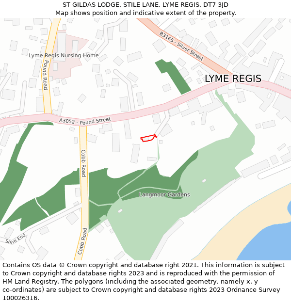 ST GILDAS LODGE, STILE LANE, LYME REGIS, DT7 3JD: Location map and indicative extent of plot