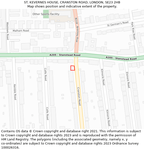 ST. KEVERNES HOUSE, CRANSTON ROAD, LONDON, SE23 2HB: Location map and indicative extent of plot