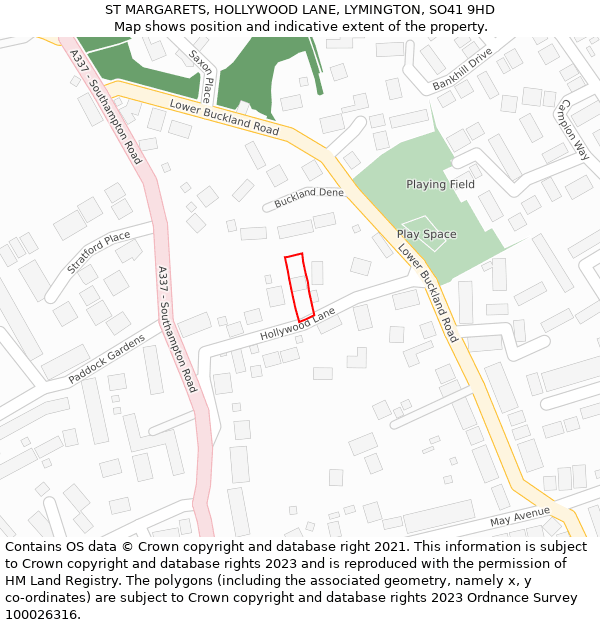 ST MARGARETS, HOLLYWOOD LANE, LYMINGTON, SO41 9HD: Location map and indicative extent of plot