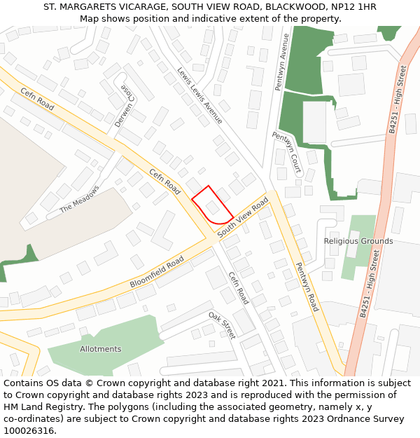 ST. MARGARETS VICARAGE, SOUTH VIEW ROAD, BLACKWOOD, NP12 1HR: Location map and indicative extent of plot