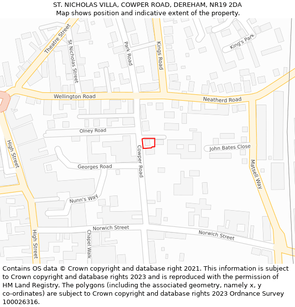 ST. NICHOLAS VILLA, COWPER ROAD, DEREHAM, NR19 2DA: Location map and indicative extent of plot