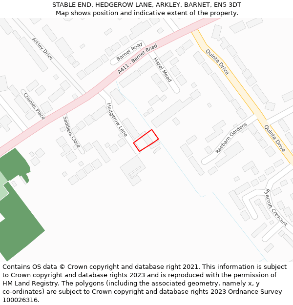 STABLE END, HEDGEROW LANE, ARKLEY, BARNET, EN5 3DT: Location map and indicative extent of plot