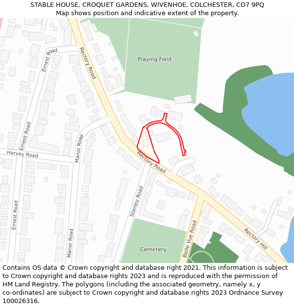 STABLE HOUSE, CROQUET GARDENS, WIVENHOE, COLCHESTER, CO7 9PQ: Location map and indicative extent of plot