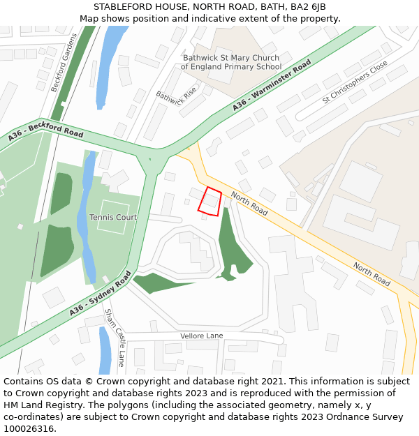 STABLEFORD HOUSE, NORTH ROAD, BATH, BA2 6JB: Location map and indicative extent of plot