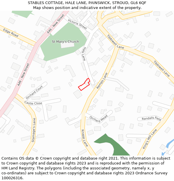 STABLES COTTAGE, HALE LANE, PAINSWICK, STROUD, GL6 6QF: Location map and indicative extent of plot