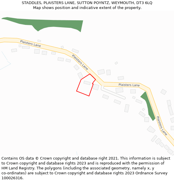 STADDLES, PLAISTERS LANE, SUTTON POYNTZ, WEYMOUTH, DT3 6LQ: Location map and indicative extent of plot