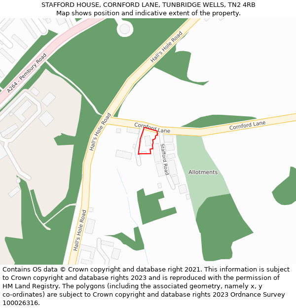 STAFFORD HOUSE, CORNFORD LANE, TUNBRIDGE WELLS, TN2 4RB: Location map and indicative extent of plot