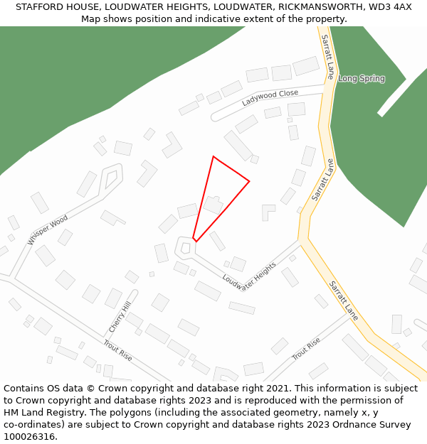 STAFFORD HOUSE, LOUDWATER HEIGHTS, LOUDWATER, RICKMANSWORTH, WD3 4AX: Location map and indicative extent of plot