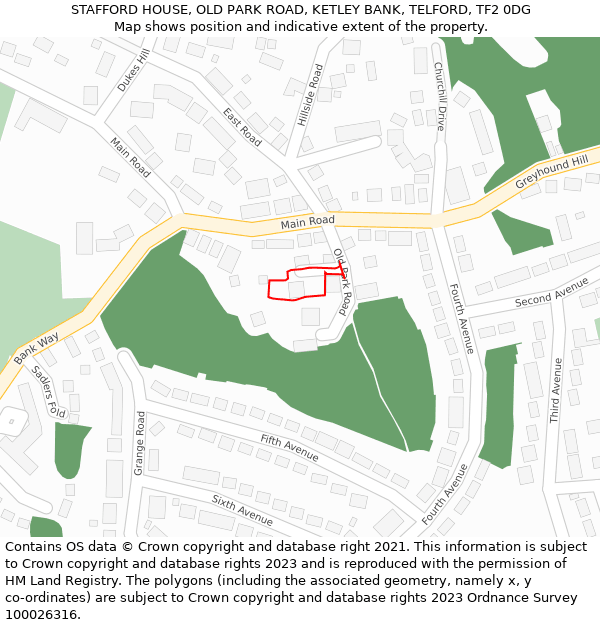 STAFFORD HOUSE, OLD PARK ROAD, KETLEY BANK, TELFORD, TF2 0DG: Location map and indicative extent of plot
