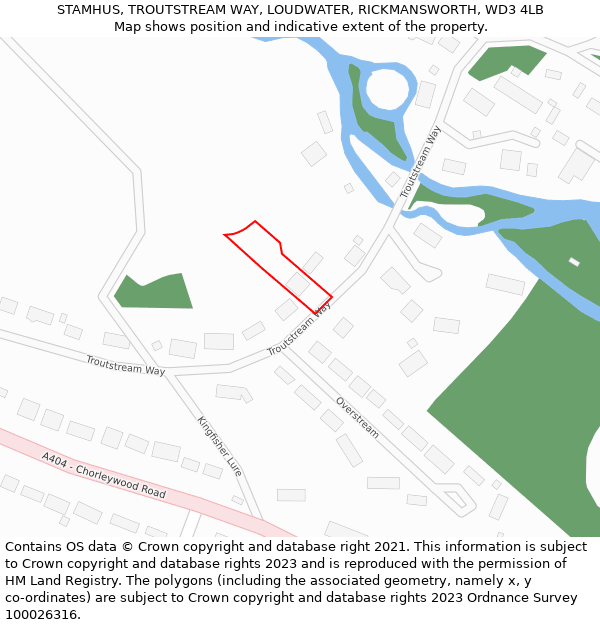 STAMHUS, TROUTSTREAM WAY, LOUDWATER, RICKMANSWORTH, WD3 4LB: Location map and indicative extent of plot