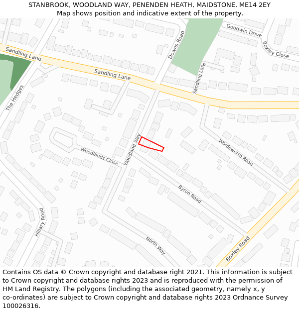 STANBROOK, WOODLAND WAY, PENENDEN HEATH, MAIDSTONE, ME14 2EY: Location map and indicative extent of plot