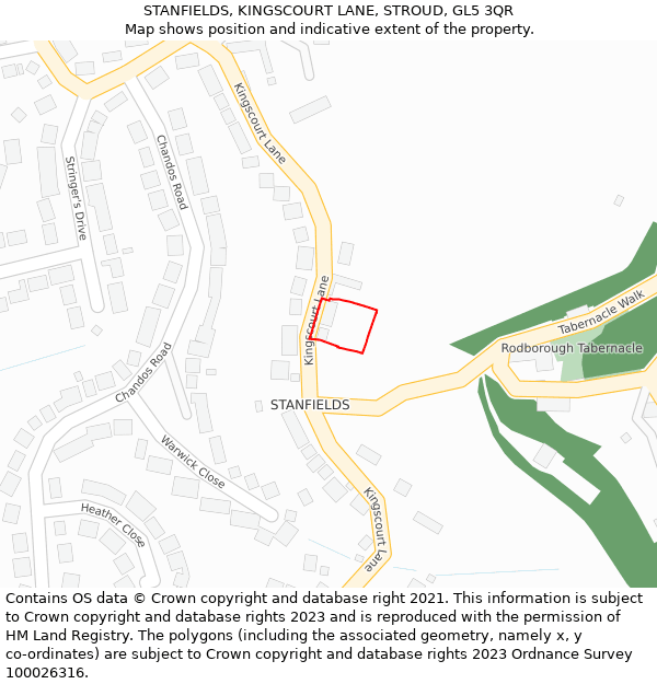 STANFIELDS, KINGSCOURT LANE, STROUD, GL5 3QR: Location map and indicative extent of plot