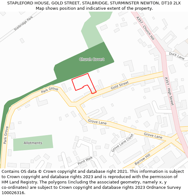 STAPLEFORD HOUSE, GOLD STREET, STALBRIDGE, STURMINSTER NEWTON, DT10 2LX: Location map and indicative extent of plot