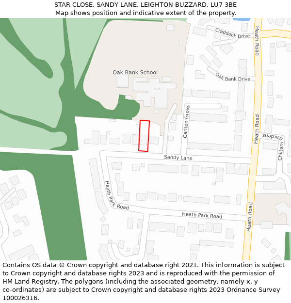 STAR CLOSE, SANDY LANE, LEIGHTON BUZZARD, LU7 3BE: Location map and indicative extent of plot