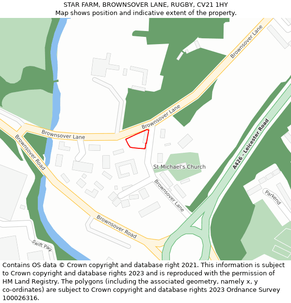 STAR FARM, BROWNSOVER LANE, RUGBY, CV21 1HY: Location map and indicative extent of plot