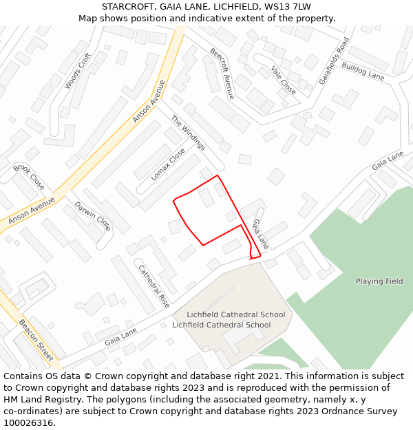 STARCROFT, GAIA LANE, LICHFIELD, WS13 7LW: Location map and indicative extent of plot