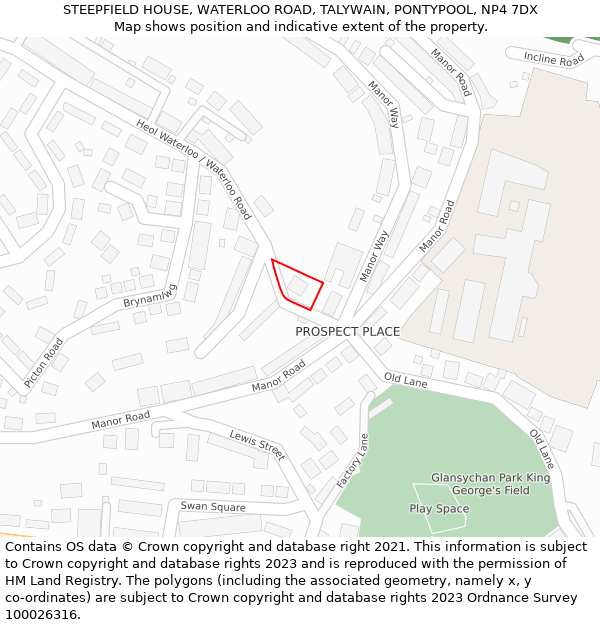 STEEPFIELD HOUSE, WATERLOO ROAD, TALYWAIN, PONTYPOOL, NP4 7DX: Location map and indicative extent of plot