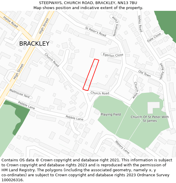 STEEPWAYS, CHURCH ROAD, BRACKLEY, NN13 7BU: Location map and indicative extent of plot