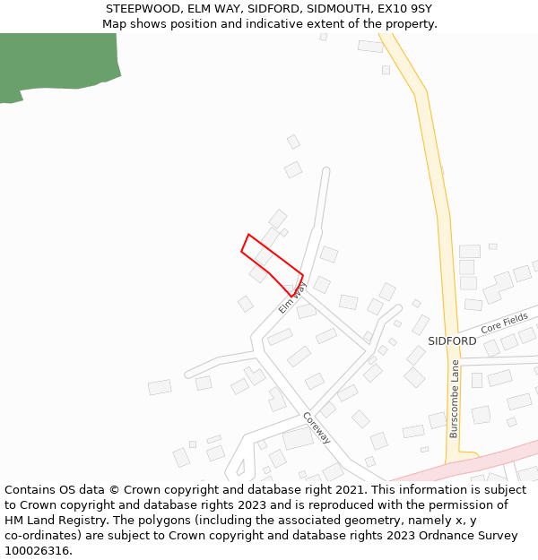 STEEPWOOD, ELM WAY, SIDFORD, SIDMOUTH, EX10 9SY: Location map and indicative extent of plot
