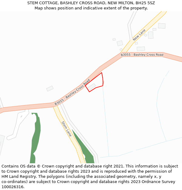 STEM COTTAGE, BASHLEY CROSS ROAD, NEW MILTON, BH25 5SZ: Location map and indicative extent of plot