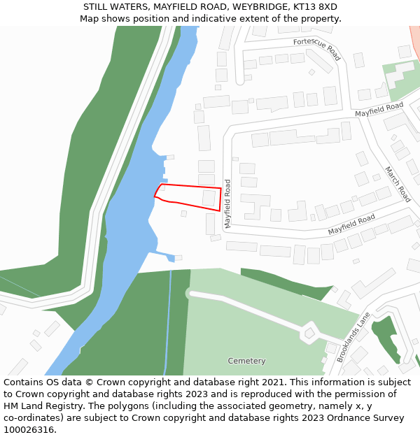 STILL WATERS, MAYFIELD ROAD, WEYBRIDGE, KT13 8XD: Location map and indicative extent of plot