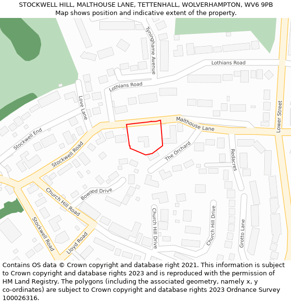 STOCKWELL HILL, MALTHOUSE LANE, TETTENHALL, WOLVERHAMPTON, WV6 9PB: Location map and indicative extent of plot