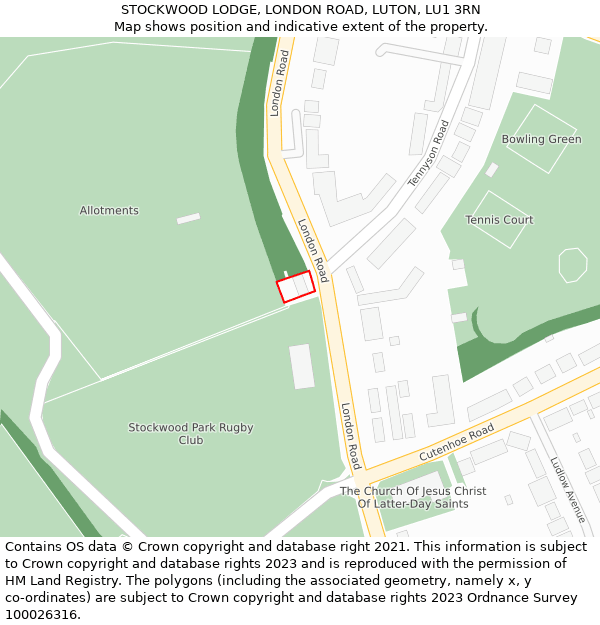 STOCKWOOD LODGE, LONDON ROAD, LUTON, LU1 3RN: Location map and indicative extent of plot