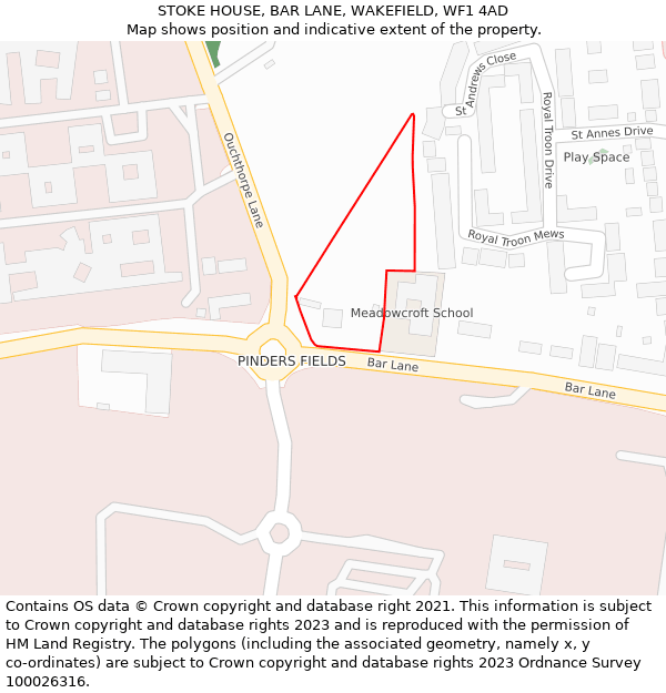 STOKE HOUSE, BAR LANE, WAKEFIELD, WF1 4AD: Location map and indicative extent of plot