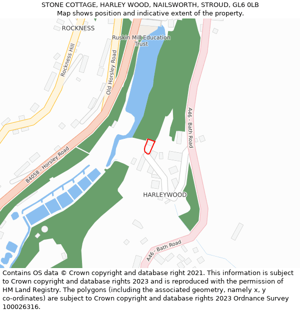 STONE COTTAGE, HARLEY WOOD, NAILSWORTH, STROUD, GL6 0LB: Location map and indicative extent of plot
