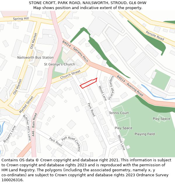 STONE CROFT, PARK ROAD, NAILSWORTH, STROUD, GL6 0HW: Location map and indicative extent of plot