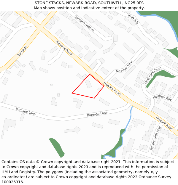 STONE STACKS, NEWARK ROAD, SOUTHWELL, NG25 0ES: Location map and indicative extent of plot