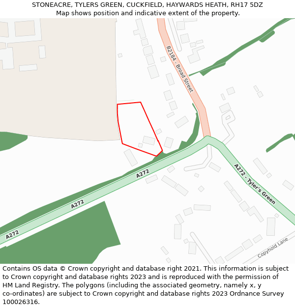 STONEACRE, TYLERS GREEN, CUCKFIELD, HAYWARDS HEATH, RH17 5DZ: Location map and indicative extent of plot