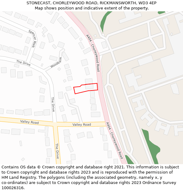 STONECAST, CHORLEYWOOD ROAD, RICKMANSWORTH, WD3 4EP: Location map and indicative extent of plot