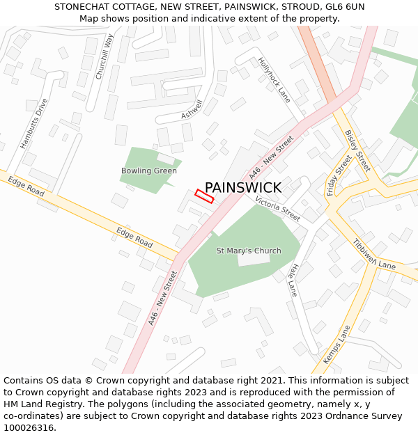 STONECHAT COTTAGE, NEW STREET, PAINSWICK, STROUD, GL6 6UN: Location map and indicative extent of plot