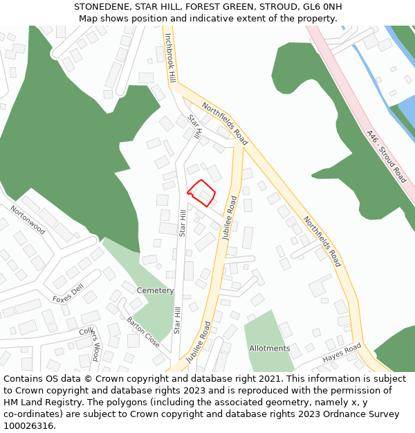 STONEDENE, STAR HILL, FOREST GREEN, STROUD, GL6 0NH: Location map and indicative extent of plot
