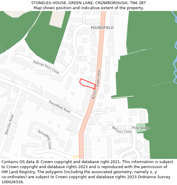 STONELEA HOUSE, GREEN LANE, CROWBOROUGH, TN6 2BT: Location map and indicative extent of plot