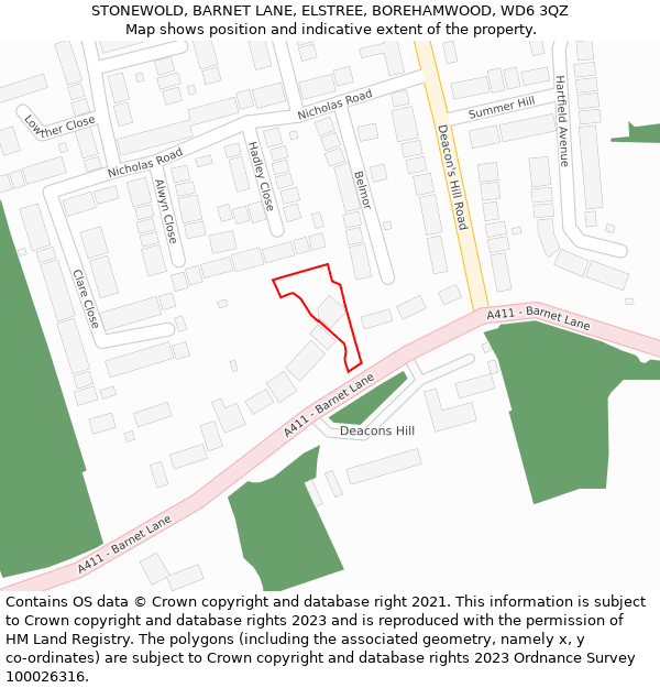 STONEWOLD, BARNET LANE, ELSTREE, BOREHAMWOOD, WD6 3QZ: Location map and indicative extent of plot