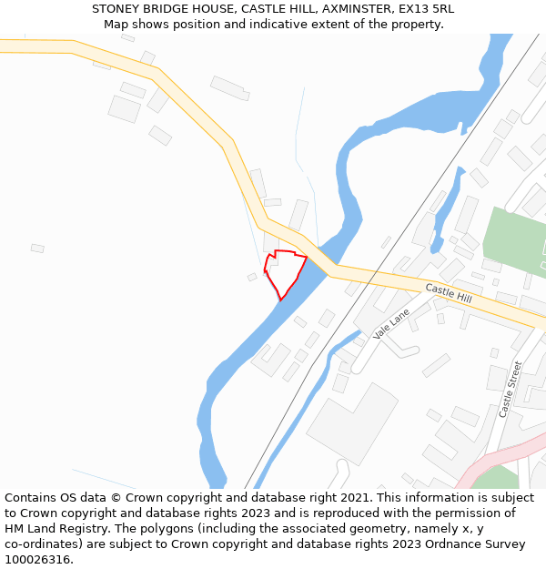 STONEY BRIDGE HOUSE, CASTLE HILL, AXMINSTER, EX13 5RL: Location map and indicative extent of plot