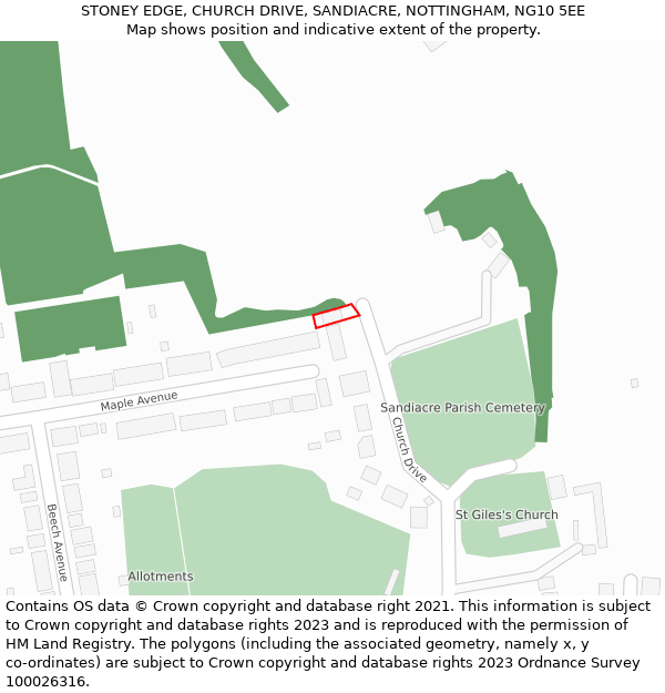 STONEY EDGE, CHURCH DRIVE, SANDIACRE, NOTTINGHAM, NG10 5EE: Location map and indicative extent of plot