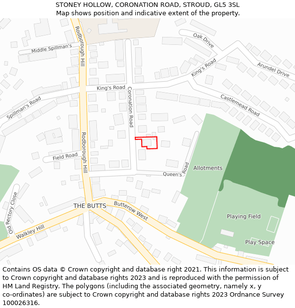 STONEY HOLLOW, CORONATION ROAD, STROUD, GL5 3SL: Location map and indicative extent of plot