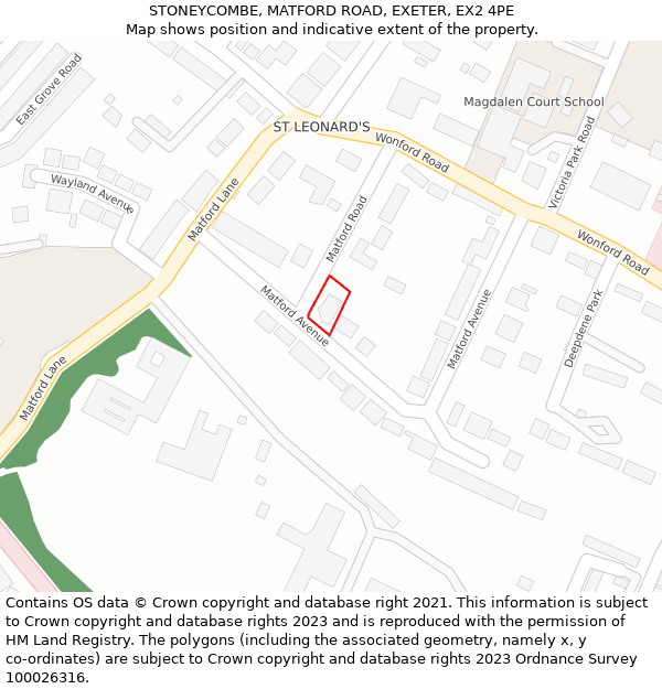 STONEYCOMBE, MATFORD ROAD, EXETER, EX2 4PE: Location map and indicative extent of plot