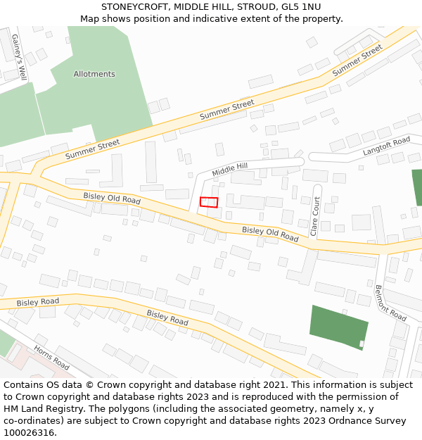 STONEYCROFT, MIDDLE HILL, STROUD, GL5 1NU: Location map and indicative extent of plot