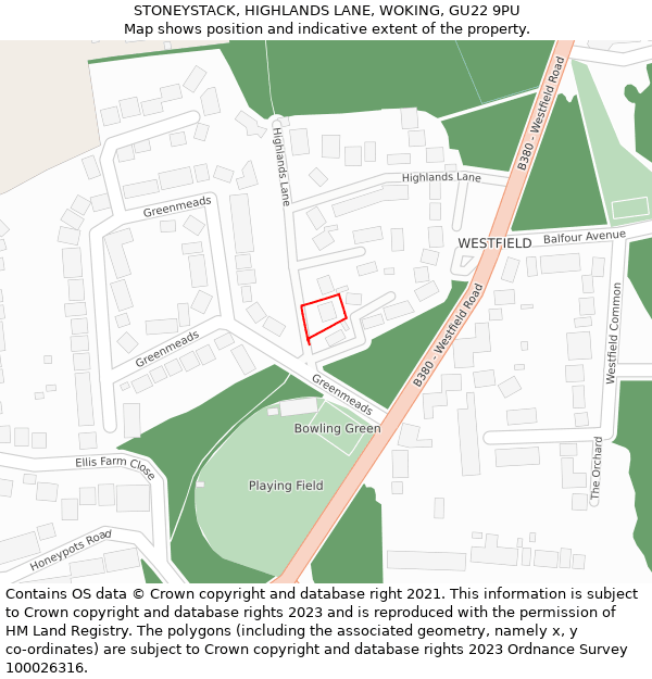 STONEYSTACK, HIGHLANDS LANE, WOKING, GU22 9PU: Location map and indicative extent of plot