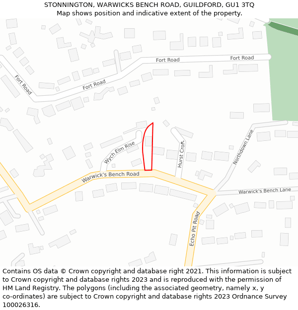 STONNINGTON, WARWICKS BENCH ROAD, GUILDFORD, GU1 3TQ: Location map and indicative extent of plot