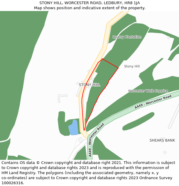 STONY HILL, WORCESTER ROAD, LEDBURY, HR8 1JA: Location map and indicative extent of plot