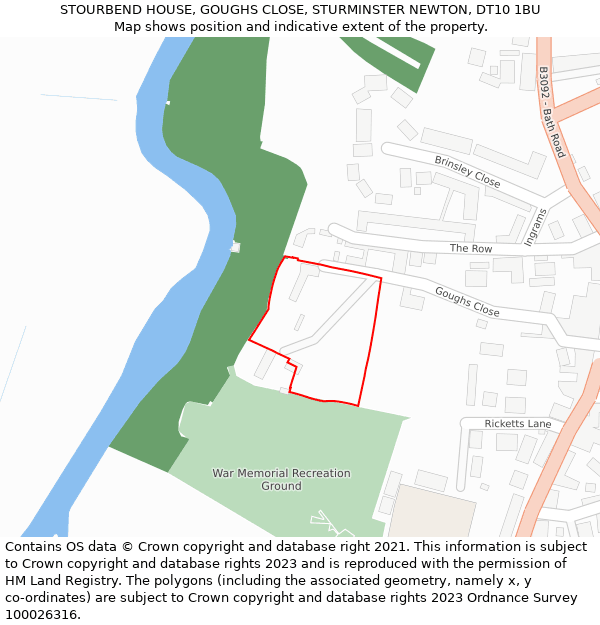 STOURBEND HOUSE, GOUGHS CLOSE, STURMINSTER NEWTON, DT10 1BU: Location map and indicative extent of plot