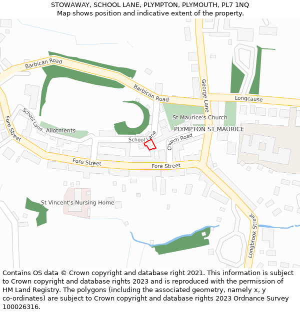 STOWAWAY, SCHOOL LANE, PLYMPTON, PLYMOUTH, PL7 1NQ: Location map and indicative extent of plot