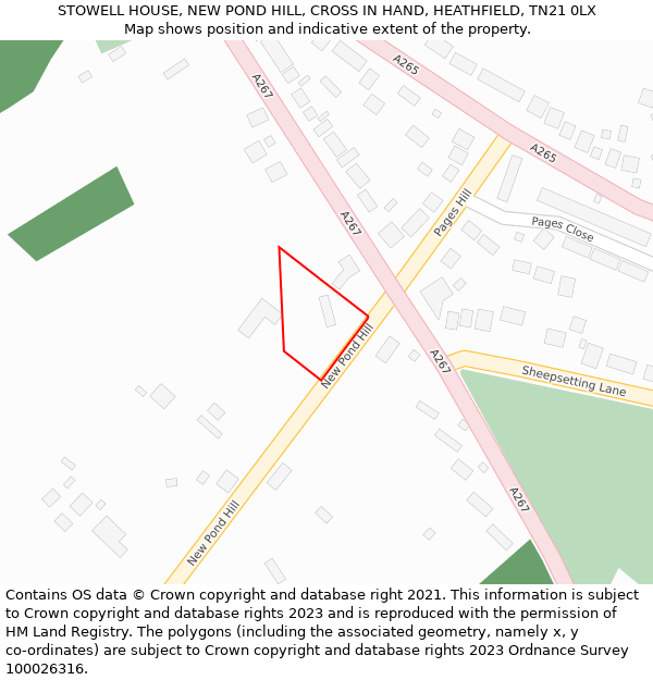 STOWELL HOUSE, NEW POND HILL, CROSS IN HAND, HEATHFIELD, TN21 0LX: Location map and indicative extent of plot