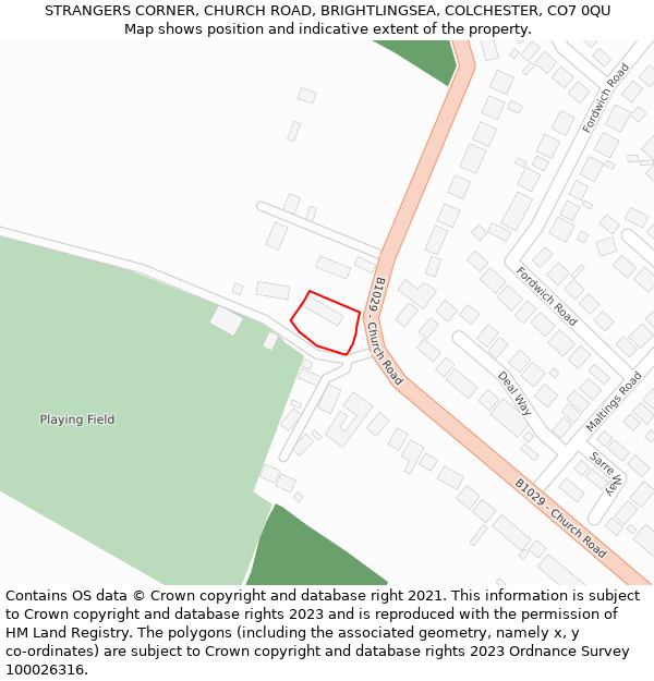 STRANGERS CORNER, CHURCH ROAD, BRIGHTLINGSEA, COLCHESTER, CO7 0QU: Location map and indicative extent of plot